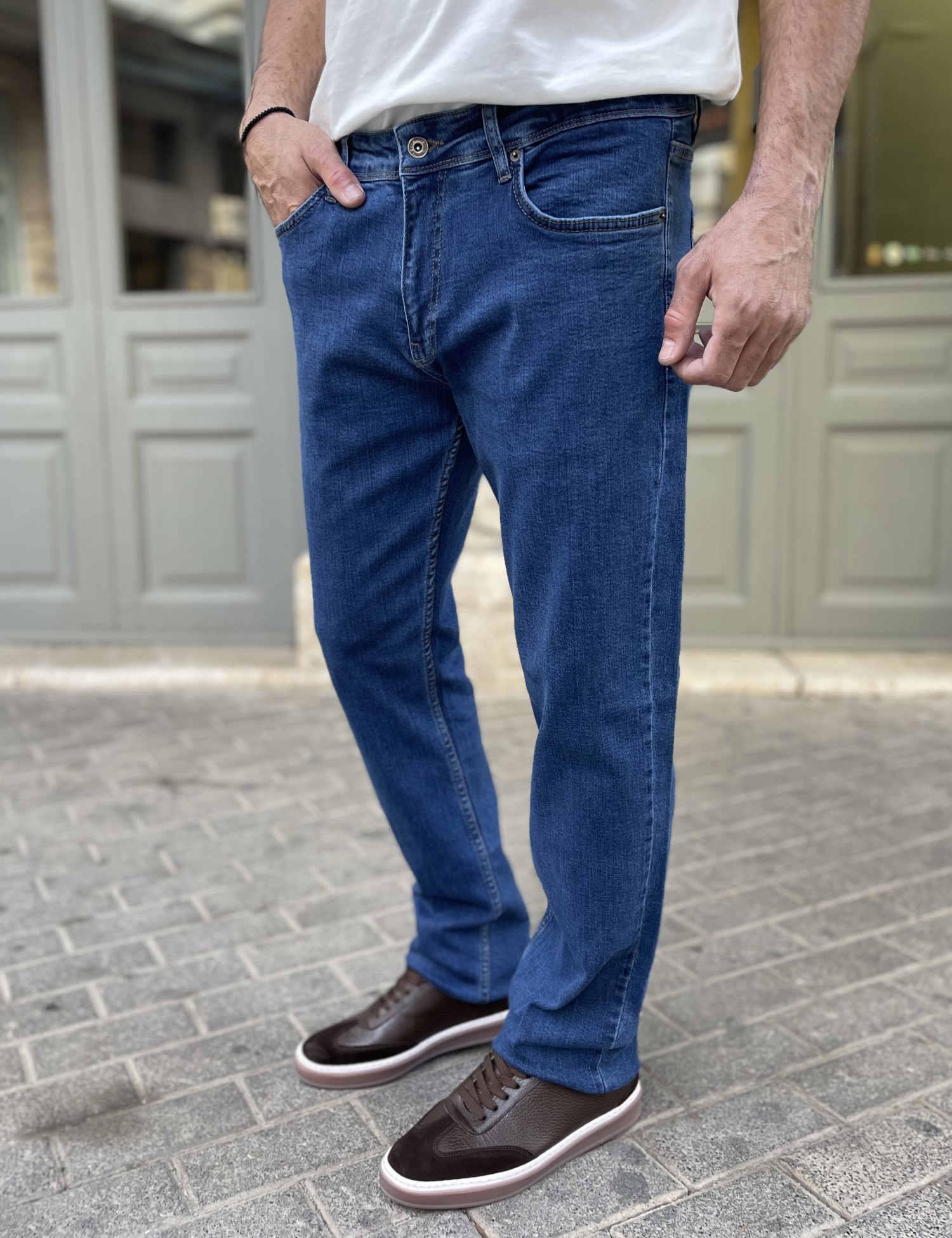 Ανδρικό μπλε ανοιχτό τζιν ελαστικό σε ίσια γραμμή με φερμουάρ LC17297 φωτογραφία